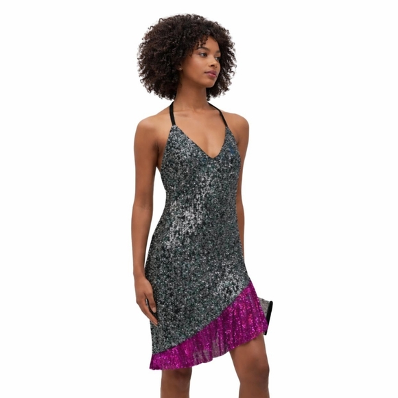 NWT One33 Social Black & Purple Sequin Colorblock Backless Halter Dress NWT One33 Social Black & Purple Sequin Colorblock Backless Halter Dress